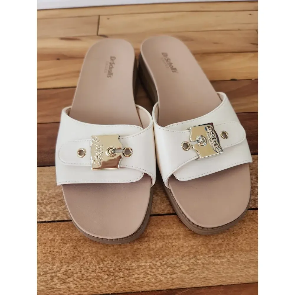 Dr. Scholls White The Original Wooden Slides Shoes - Size 7 NEW